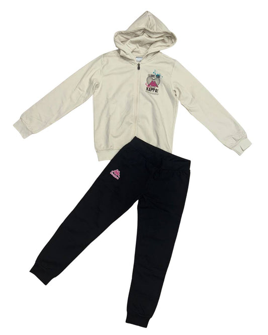 TUTA BAMBINA KAPPA BIANCA FELPATA CON ZIP E CAPPUCCIO