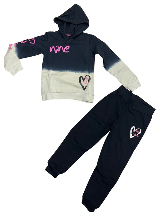 TUTA BAMBINA GURU NERO E CREMA FELPATA CON CAPPUCCIO