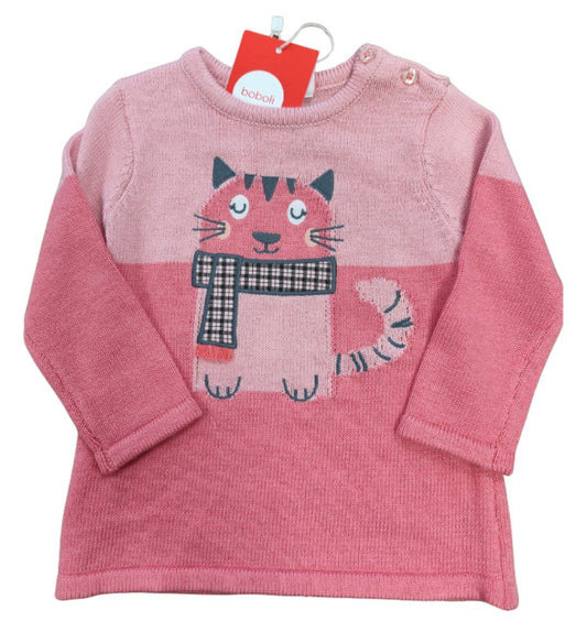 Abito BOBOLI rosa con ricamo in maglia