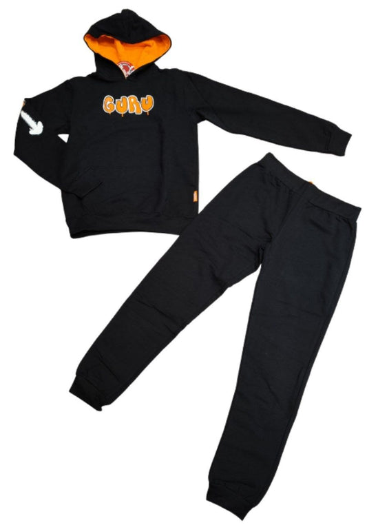 TUTA GURU BAMBINO NERO FELPATA CON CAPPUCCIO