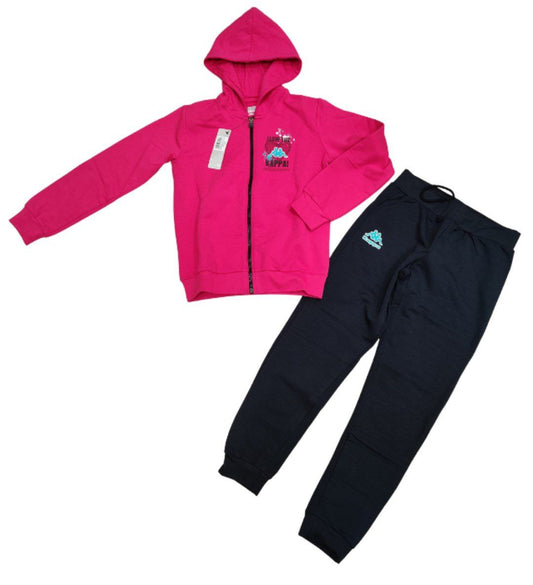 TUTA BAMBINA KAPPA ROSA FELPATA CON ZIP E CAPPUCCIO