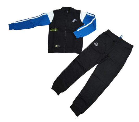 TUTA BAMBINO KAPPA NERO MANICHE CELESTI FELPATA CON ZIP