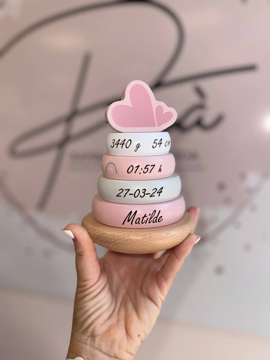 Torre Anelli Impilabili in Legno FSC - Rosa - 12+ m  Personalizzabile