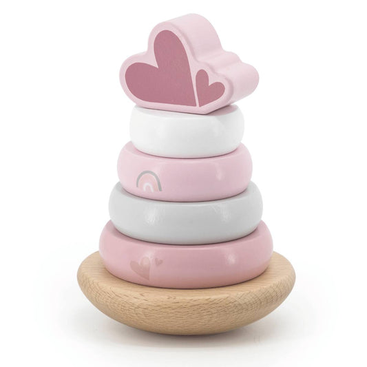 Torre Anelli Impilabili in Legno FSC - Rosa - 12+ m  Personalizzabile