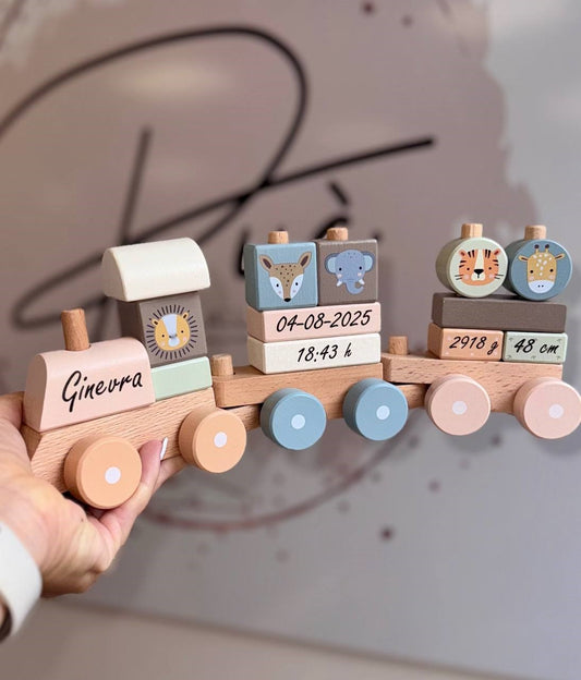 Trenino Legno Zoo Rosa Personalizzabile